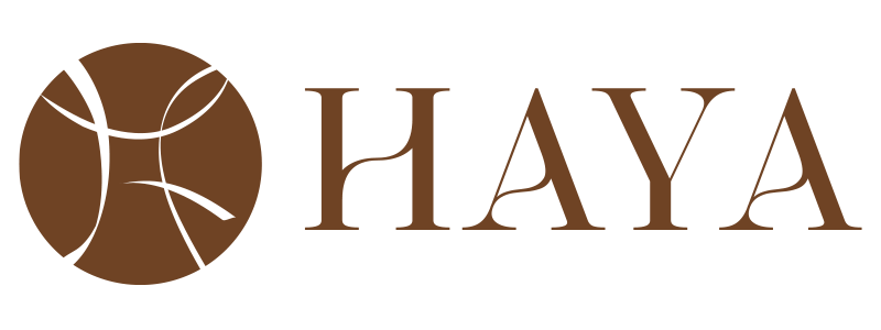 HAYA brand logo with circular wellness symbol and bold serif typography